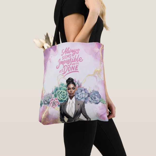 Lady Boss Motivational Achievement Tote Bag (Close Up)