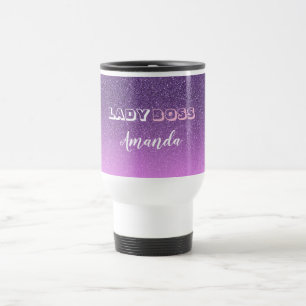 Lady Boss on pink purple glitter name Travel Mug
