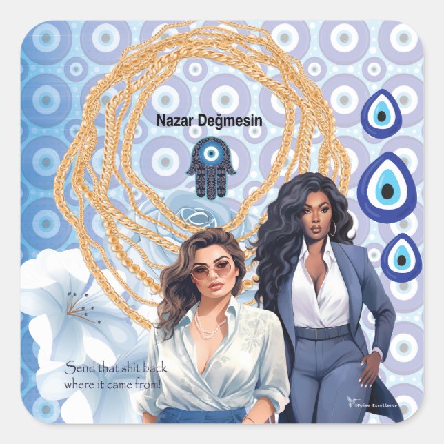 Lady Boss Turkish evil eye Square Sticker (Front)