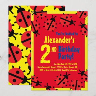 Lady Bug Animal Kid's Birthday Party Invitations