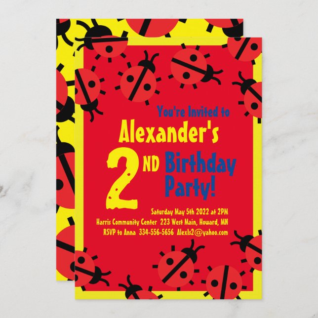 Lady Bug Animal Kid's Birthday Party Invitations (Front/Back)