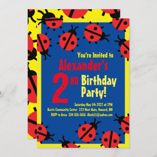 Lady Bug Animal Kid's Birthday Party Invitations
