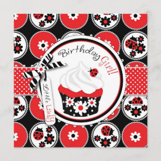 Lady Bug Cupcake Birthday Invitation