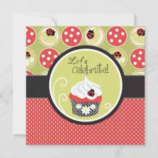 Lady Bug & Cupcake Birthday Invitation