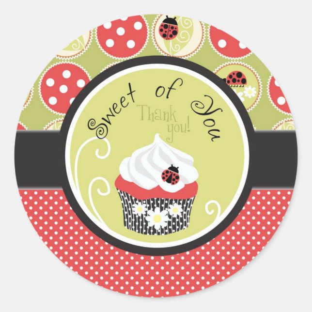 Lady Bug & Cupcake Thank You Classic Round Sticker (Front)