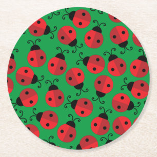 Lady Bug Cute 1st Birthday Party Round Paper Coaster