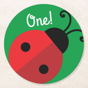 Lady Bug Cute Kid's Ladybug Birthday Party Round Paper Coaster