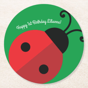 Lady Bug Cute Kid's Ladybug Birthday Party Round Paper Coaster