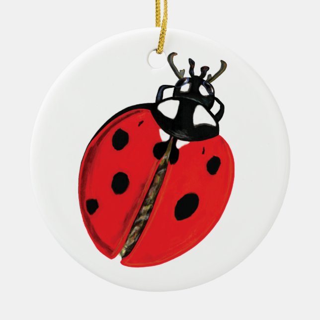 Lady Bug Illustration Ceramic Tree Decoration (Front)