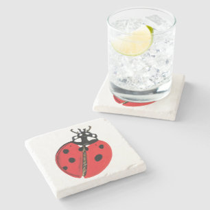 Lady Bug Illustration Stone Coaster