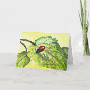 Lady Bug, Ink and Watercolor, Folk Art Print Card