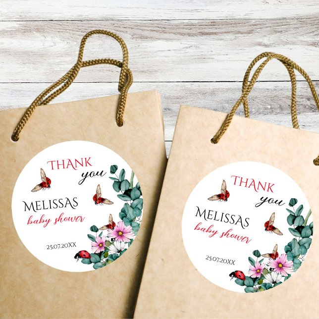 Lady bug little lady baby shower favour classic round sticker (Lady bug little lady spring summer girls baby shower thank you favor sticker)