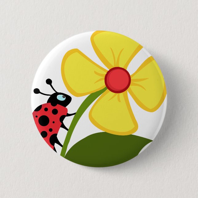 Lady Bug on Yellow Flower 6 Cm Round Badge (Front)