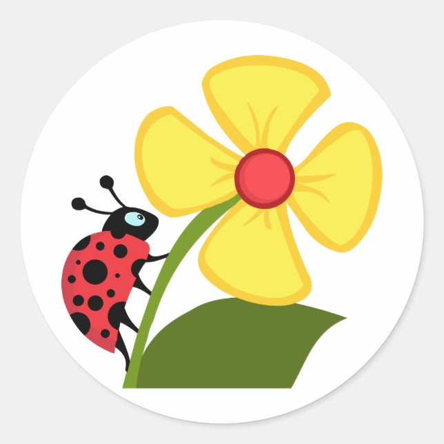 Lady Bug on Yellow Flower Classic Round Sticker (Front)