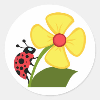 Lady Bug on Yellow Flower Classic Round Sticker