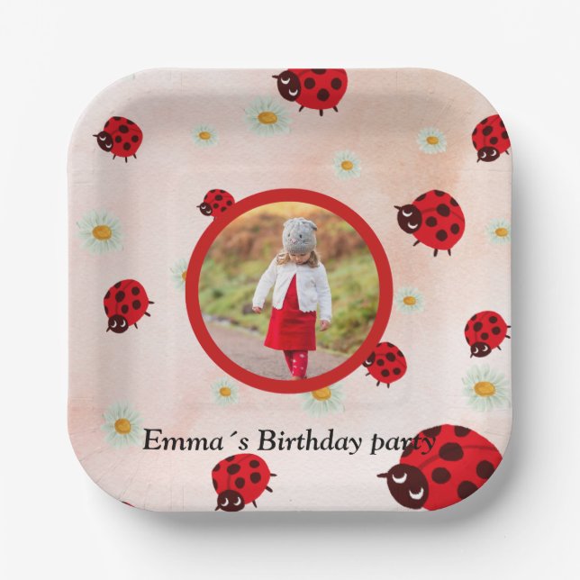 lady bug party photo paper plate (Front)
