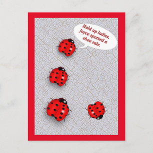 Lady Bug Shoe Sale Funny Postcard