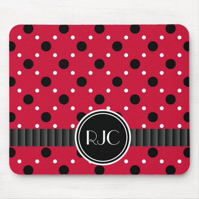Lady Bug Spots Red Black and White Personalised Mouse Pad (Front)