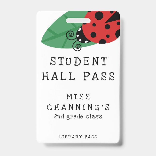 Lady Bug Student Hall Pass ID Badge (Front)