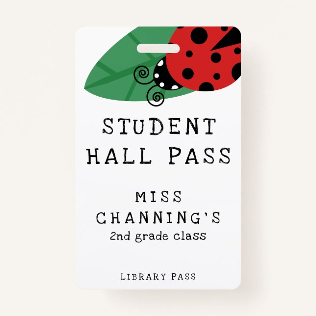 Lady Bug Student Hall Pass ID Badge (Front)