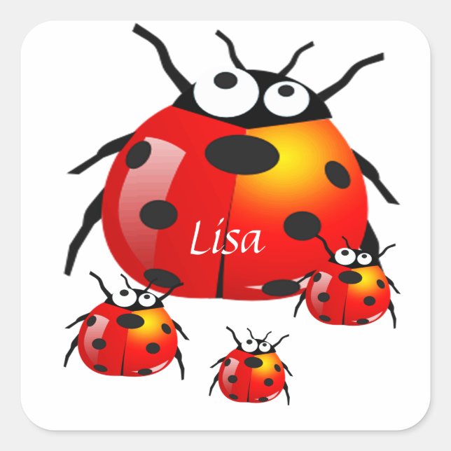 lady bug with baby ladybugs square sticker (Front)