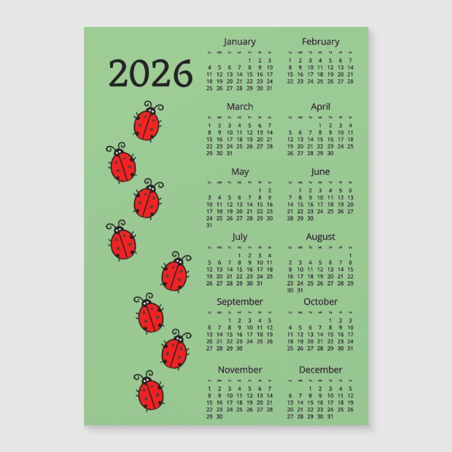 Lady Bugs 2026 Calendar Magnetic Card (Front)