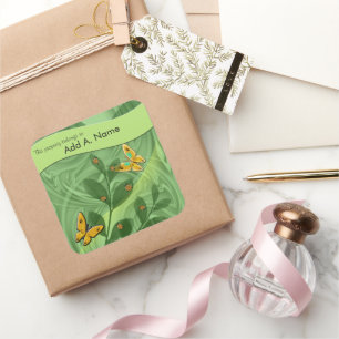 Lady Bugs and Butterflies In The Green Template Square Sticker