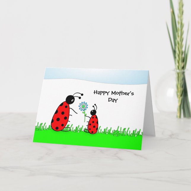 Lady Bugs and Flower, Happy Mother'sDay Card (Front)