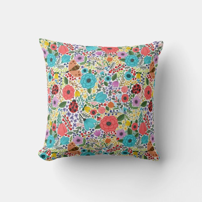 Lady Bugs and Flowers Cushion (Front)