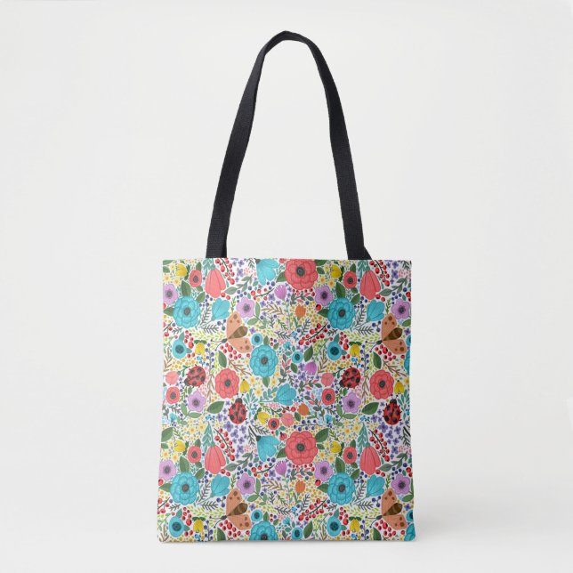 Lady Bugs and Flowers Tote Bag (Front)