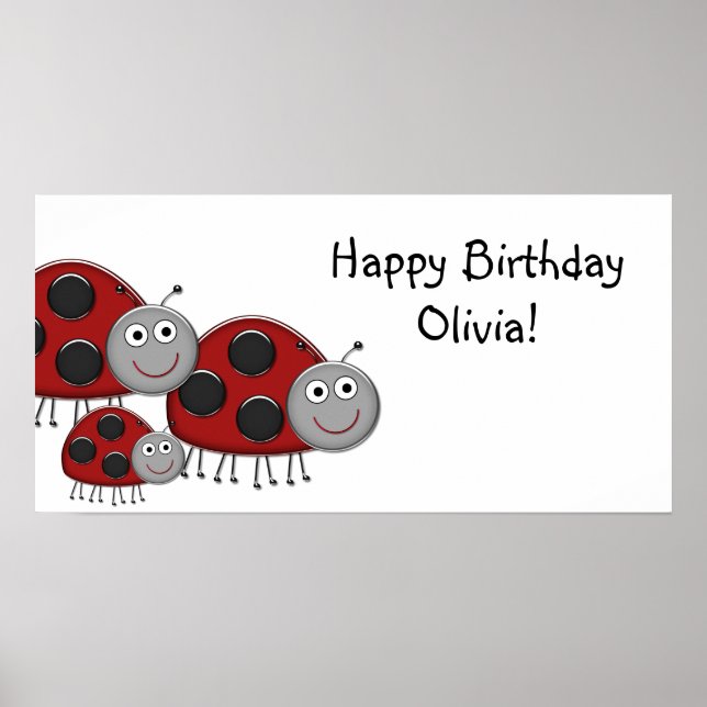 Lady Bugs Birthday Party Banner Poster (Front)