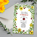 Lady Bugs   Wildflowers Girls Birthday Party Invitation<br><div class="desc">A birthday party invitation featuring a border of greenery dotted with ladybugs and black eyed susans.  Personalise the text.</div>