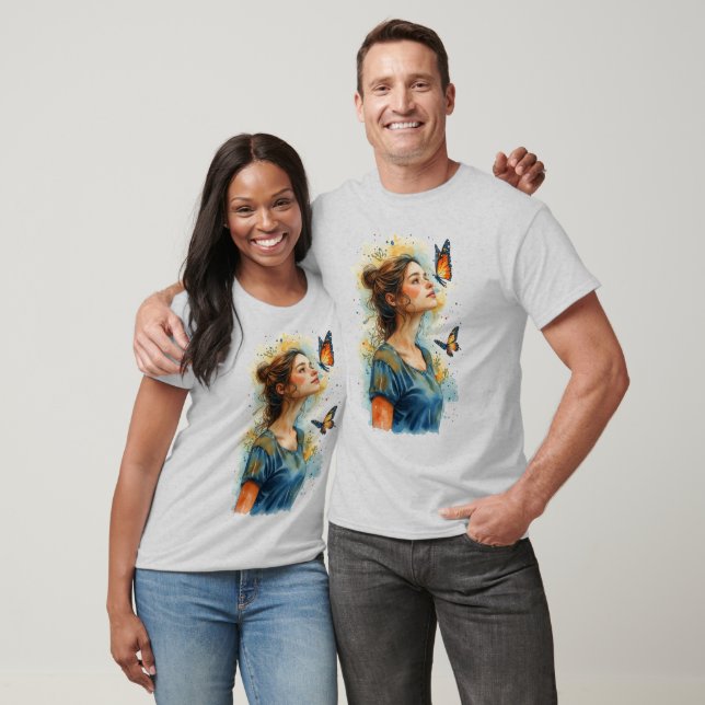Lady Butterfly on a Grey T-Shirt (Unisex)