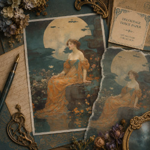 Lady by Moonlight, Art Nouveau Decoupage Tissue Paper
