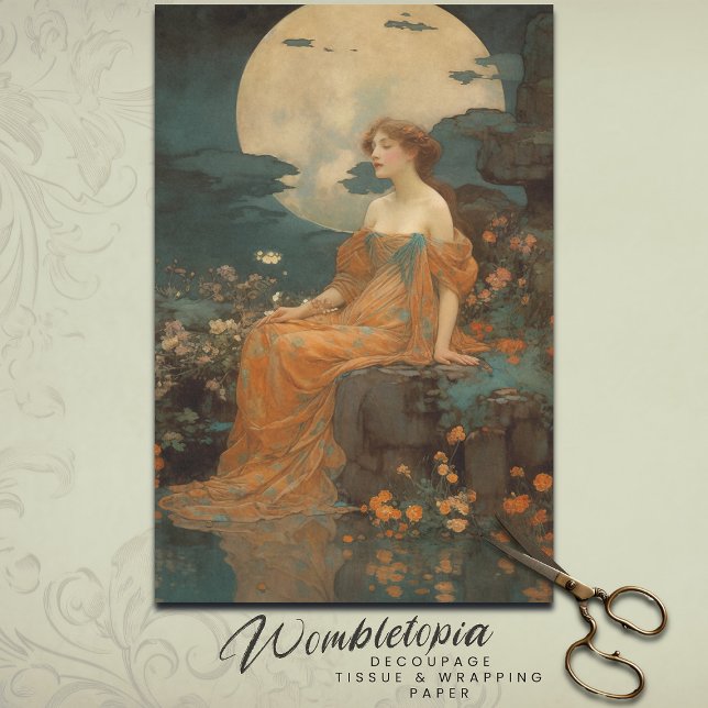 Lady by Moonlight, Art Nouveau Decoupage Tissue Paper (Creator Uploaded)