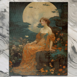 Lady by Moonlight, Elegant Art Nouveau  Jigsaw Puzzle