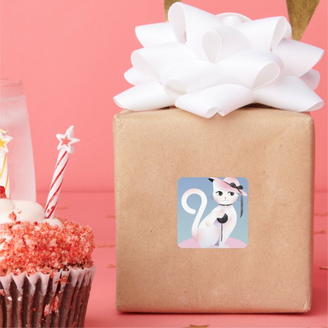 Lady cat square sticker (Party)