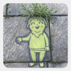 Lady Chalk Doodle Street Art Square Sticker
