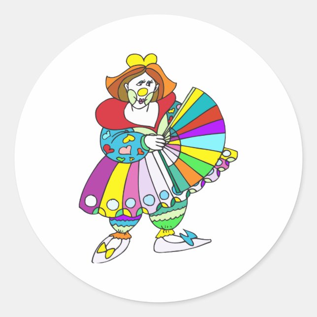 Lady Clown with Fan Classic Round Sticker (Front)