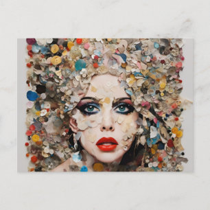 Lady Colourful Mixed Media Collage Postcard