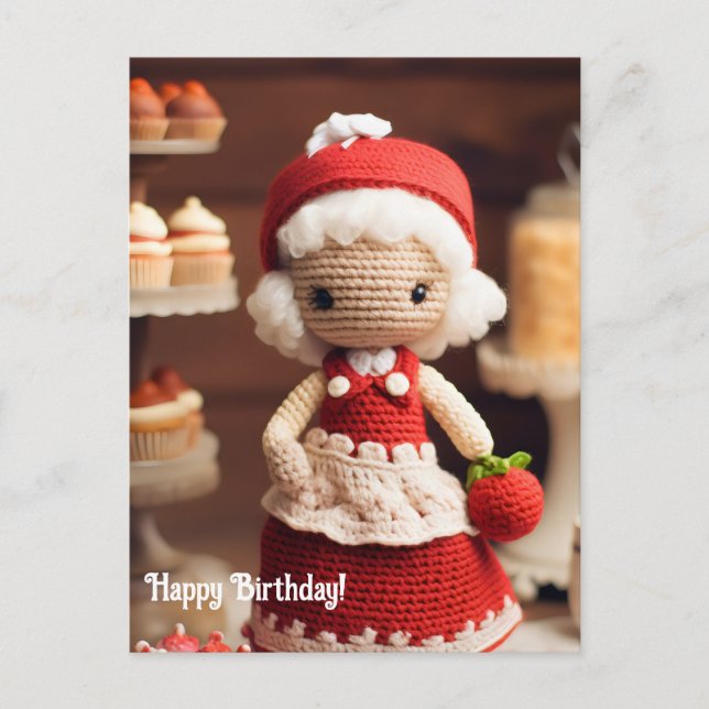 Lady Crochet and cupcakes Birthday Postcard (Front)