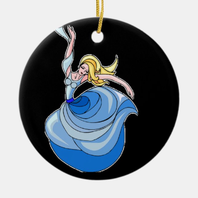 Lady dancer in blue ceramic tree decoration (Front)