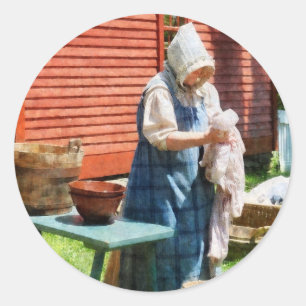 Lady Doing Laundry Classic Round Sticker