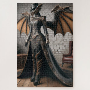 Lady Dragon Rider Steampunk Victorian Industrial Jigsaw Puzzle