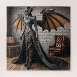 Lady Dragon Rider Steampunk Victorian Industrial Jigsaw Puzzle
