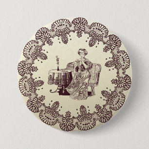 lady drinks tea 7.5 cm round badge