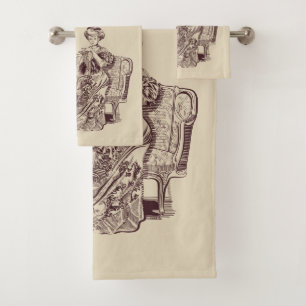 lady drinks tea bath towel set