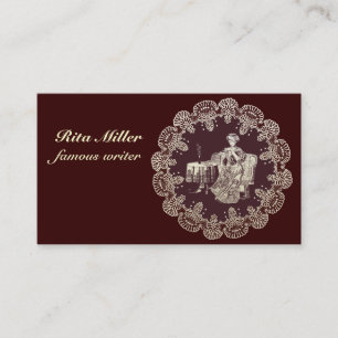 lady drinks tea business card