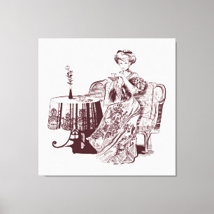 lady drinks tea canvas print