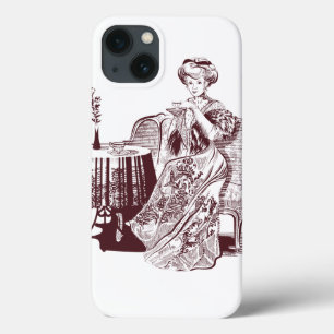 lady drinks tea iPhone 13 case